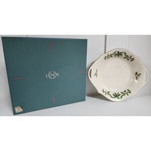 Lenox Holiday Candy Dish 24K Gold Trim Scalloped Rim w/ Box Vintage Christmas